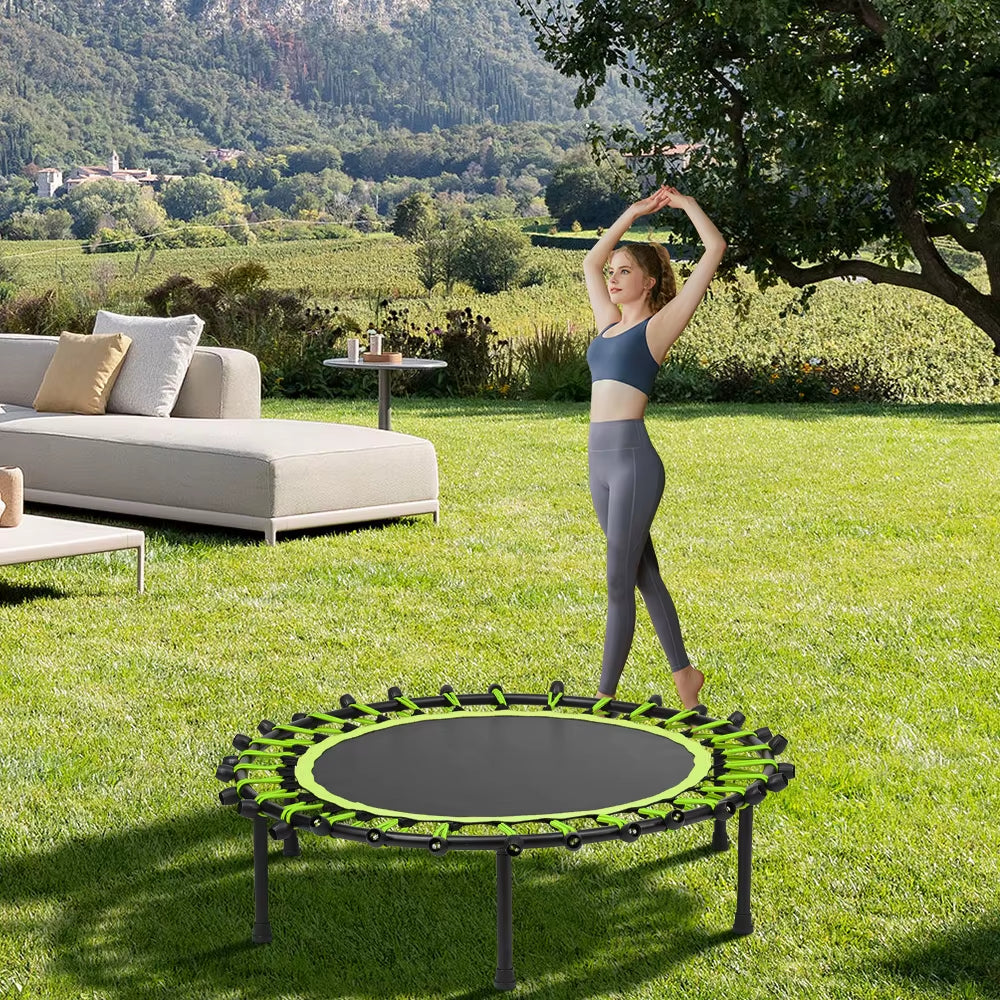 【】Silent Mini Trampoline Fitness Trampoline Bungee Rebounder Jumping Cardio Trainer Workout for Adults