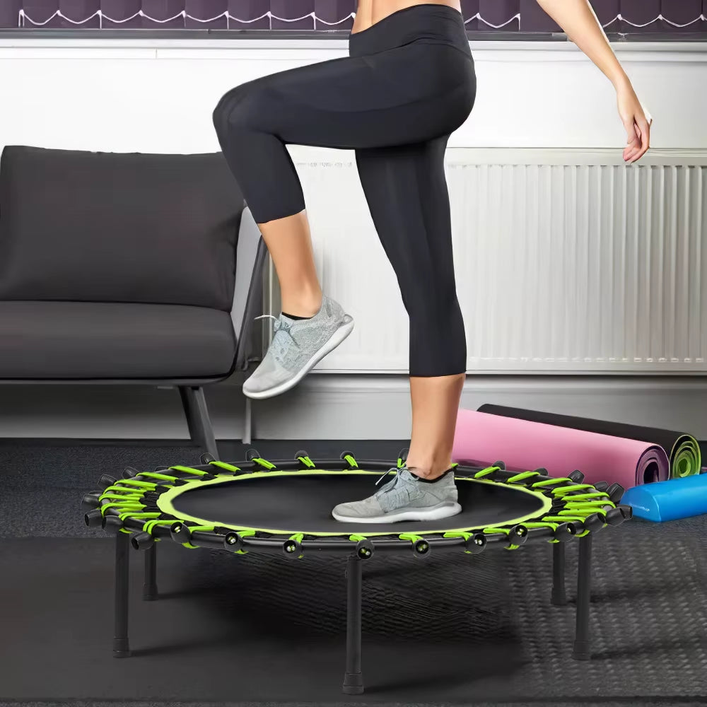 【】Silent Mini Trampoline Fitness Trampoline Bungee Rebounder Jumping Cardio Trainer Workout for Adults