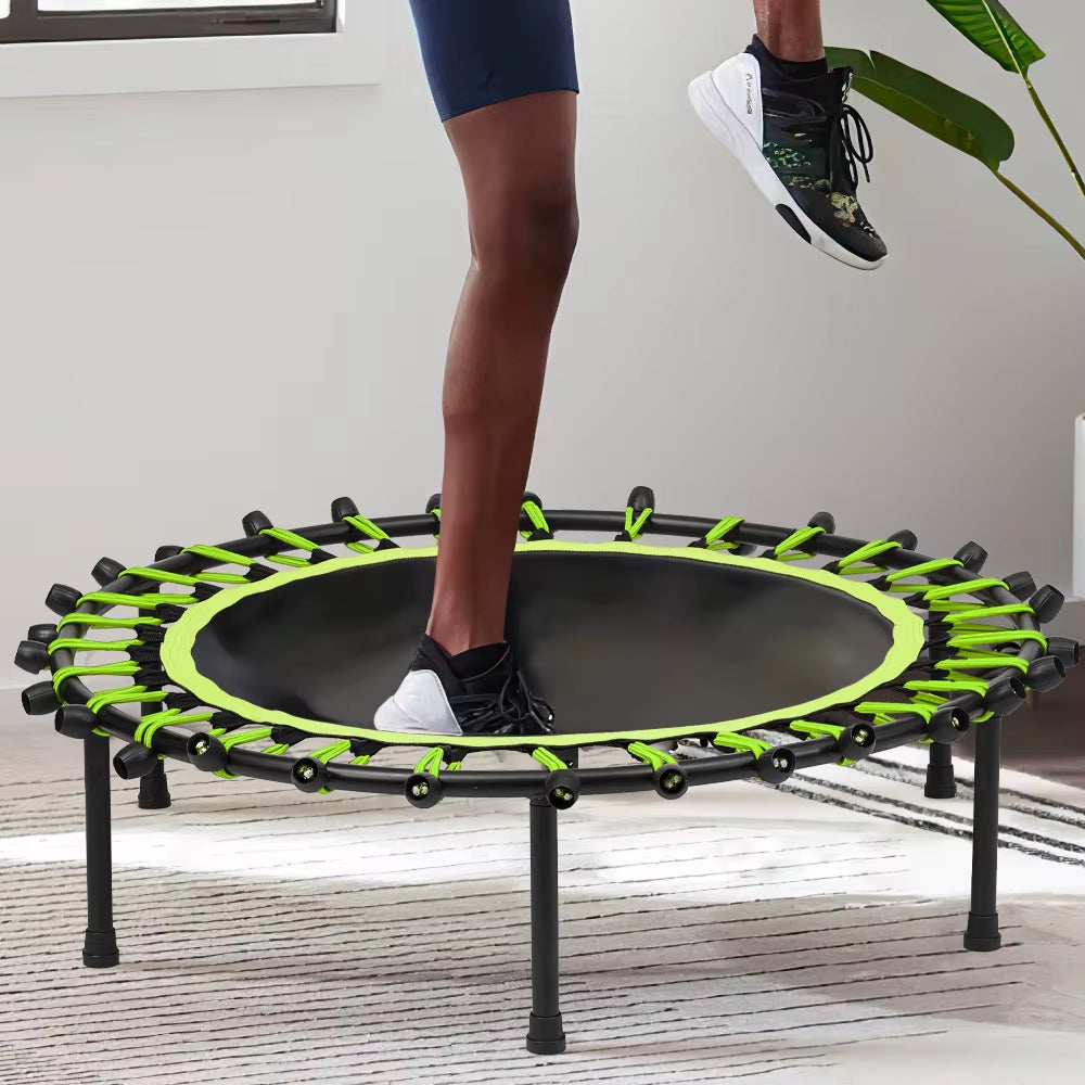 【】Silent Mini Trampoline Fitness Trampoline Bungee Rebounder Jumping Cardio Trainer Workout for Adults